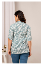 Grey Floral Cotton Peplum Top for Women | Soft Printed Casual Top