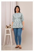 Grey Floral Cotton Peplum Top for Women | Soft Printed Casual Top