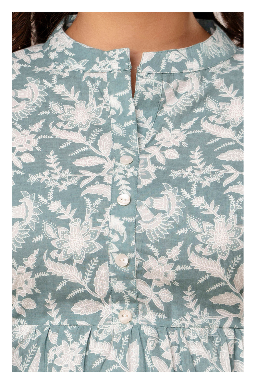 Grey Floral Cotton Peplum Top for Women | Soft Printed Casual Top