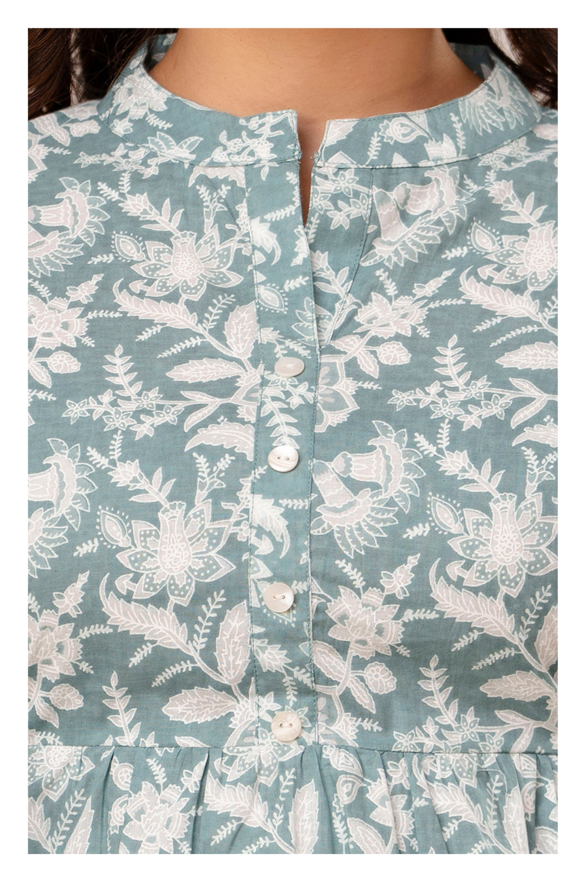 Grey Floral Cotton Peplum Top for Women | Soft Printed Casual Top