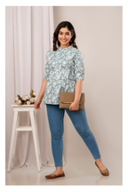Grey Floral Cotton Peplum Top for Women | Soft Printed Casual Top