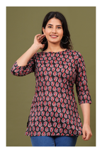 Black & Red Paisley Printed Crepe Short kurti for Women