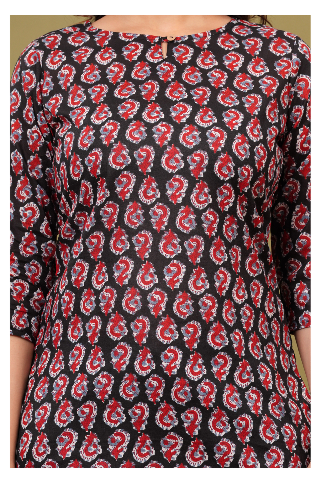 Black & Red Paisley Printed Crepe Short kurti for Women