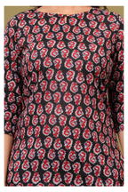 Black & Red Paisley Printed Crepe Short kurti for Women