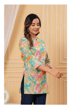 Women’s Beige Tropical Print Straight Kurti Top