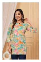 Women’s Beige Tropical Print Straight Kurti Top