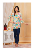 Women’s Floral Printed Cotton Kurti – Teal & Multicolor