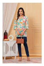 Women’s Floral Printed Cotton Kurti – Teal & Multicolor