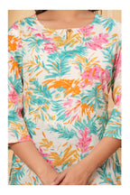 Women’s Floral Printed Cotton Kurti – Teal & Multicolor