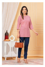 Pink Printed Straight Cotton Kurti for Women