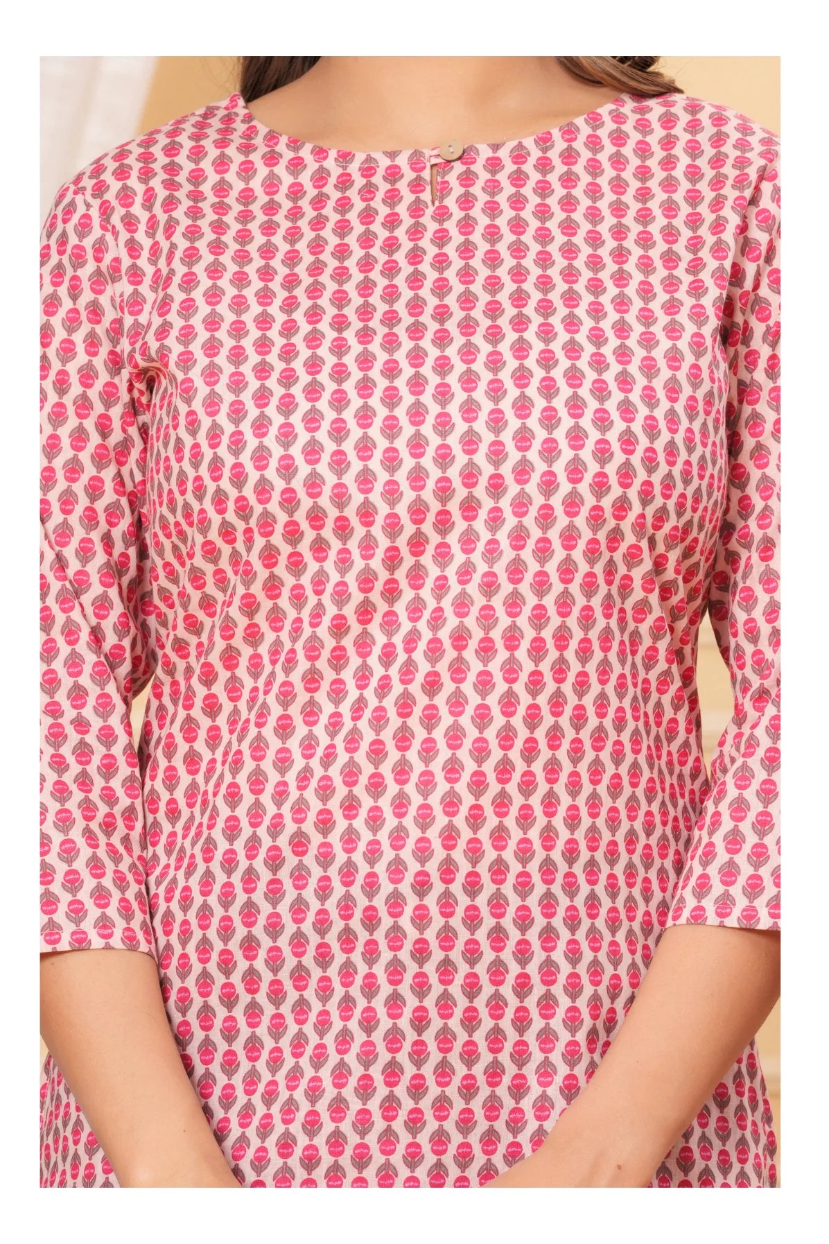 Pink Printed Straight Cotton Kurti for Women