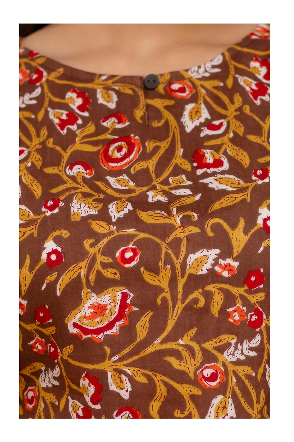 Brown Floral Printed Straight Cotton Kurti for Women