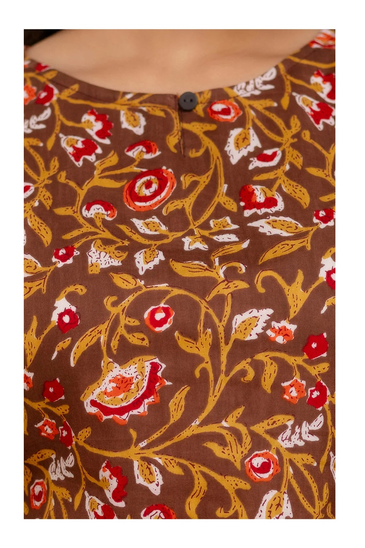 Brown Floral Printed Straight Cotton Kurti for Women