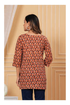 Brown Paisley Printed Straight Cotton Kurti for Women