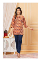 Brown Paisley Printed Straight Cotton Kurti for Women