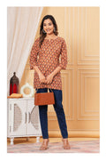 Brown Paisley Printed Straight Cotton Kurti for Women