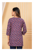 Blue Paisley Printed Straight Cotton Kurti for Women