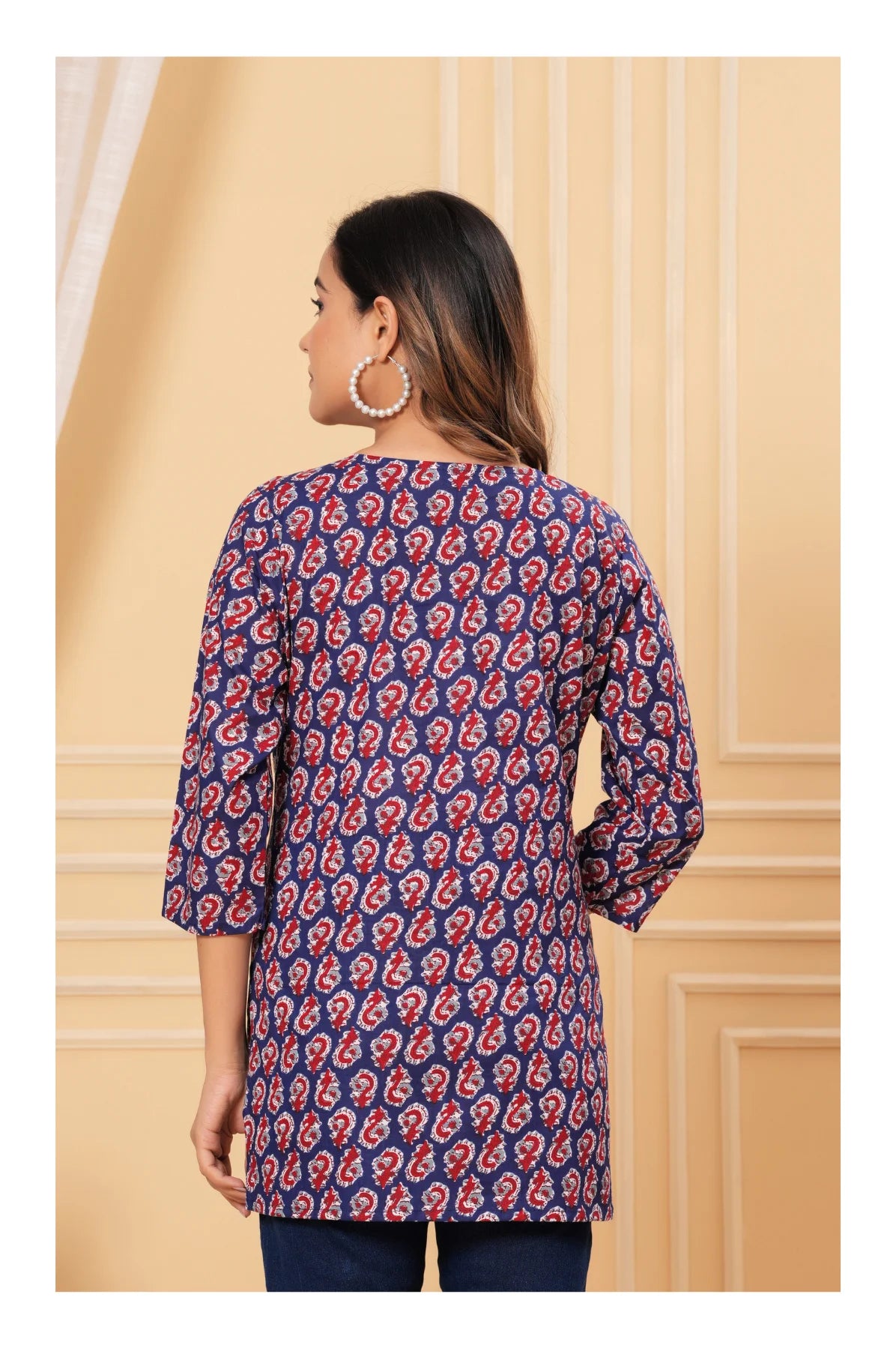 Blue Paisley Printed Straight Cotton Kurti for Women