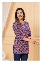 Blue Paisley Printed Straight Cotton Kurti for Women