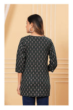 Dark Green Printed Straight Cotton Kurti for Women