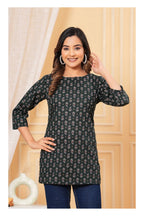 Dark Green Printed Straight Cotton Kurti for Women