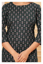Dark Green Printed Straight Cotton Kurti for Women