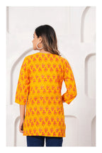 Women Mustard Yellow Printed Cotton Kurti