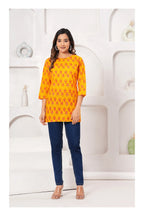 Women Mustard Yellow Printed Cotton Kurti