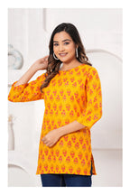 Women Mustard Yellow Printed Cotton Kurti