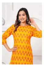 Women Mustard Yellow Printed Cotton Kurti