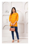Women Mustard Yellow Printed Cotton Kurti