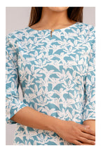 Women’s Blue Floral Print Straight Kurti Top