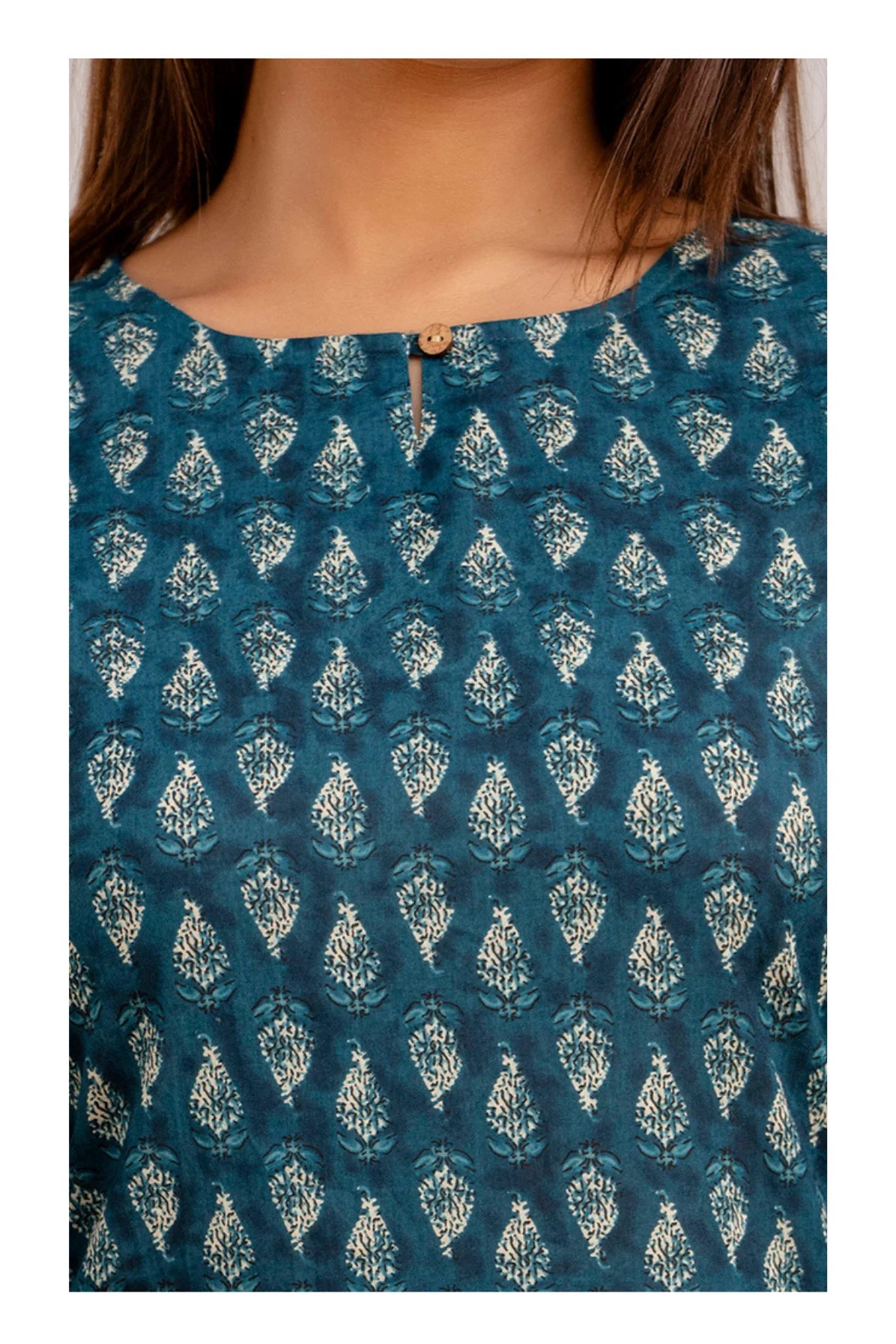 Women Teal Blue Printed Cotton Kurti