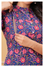 Women’s Maternity Feeding Cord Set | Floral Printed Nursing Co-Ord Set (Navy Blue)