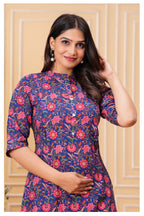 Women’s Maternity Feeding Cord Set | Floral Printed Nursing Co-Ord Set (Navy Blue)