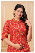 Women’s Maternity Feeding Cord Set | Floral Printed Nursing Co-Ord Set (Red)