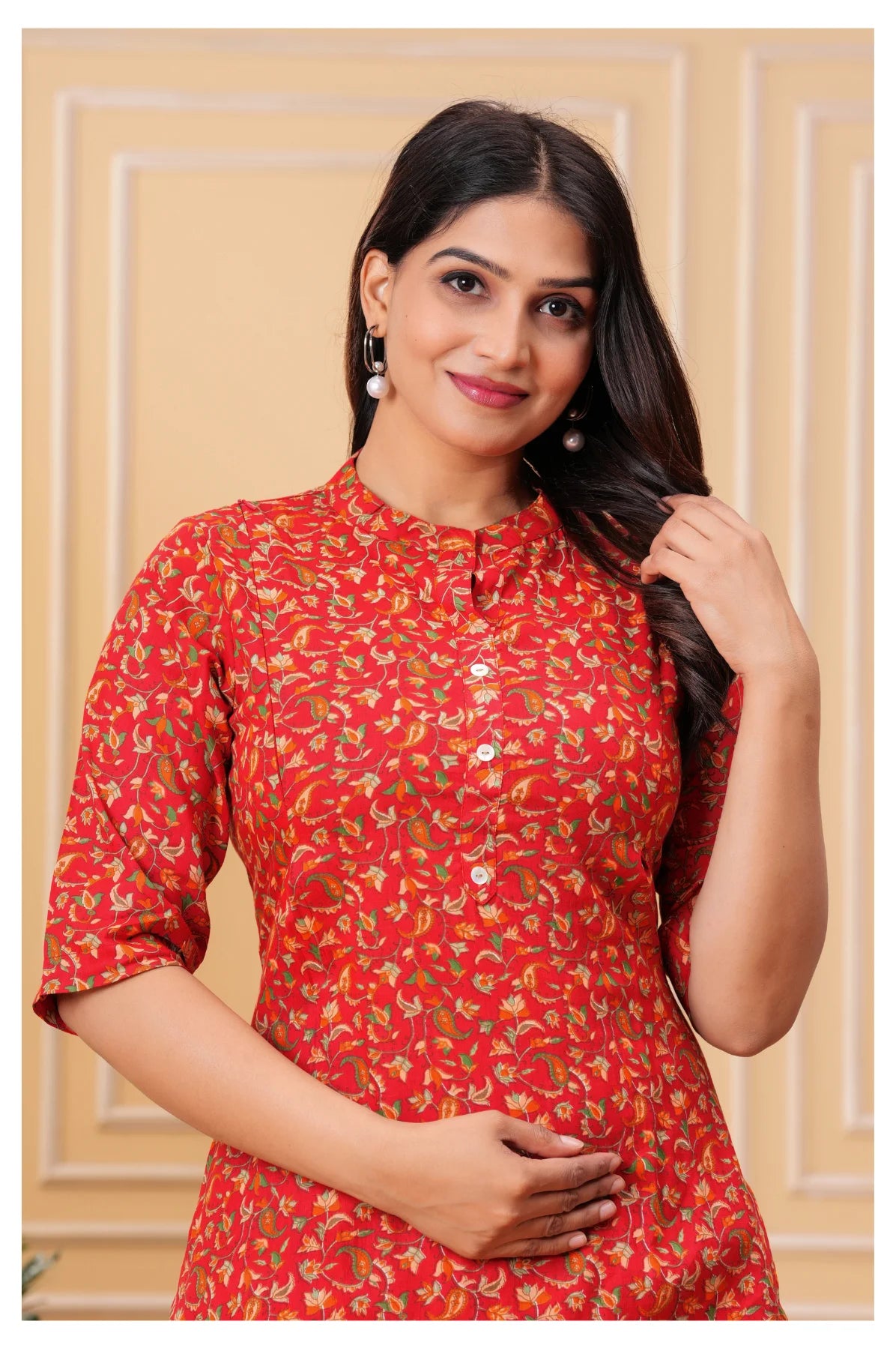 Women’s Maternity Feeding Cord Set | Floral Printed Nursing Co-Ord Set (Red)