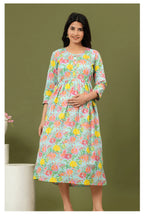 Mint Green Floral Printed Cotton Feeding A-Line Kurti for Women