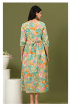 Mint Green Floral Printed Cotton Feeding A-Line Kurti for Women