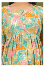 Mint Green Floral Printed Cotton Feeding A-Line Kurti for Women