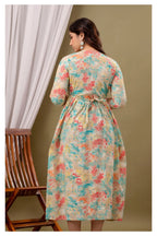 Cream Pastel Floral Printed Cotton Feeding A-Line Kurti for Women