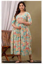 Cream Pastel Floral Printed Cotton Feeding A-Line Kurti for Women