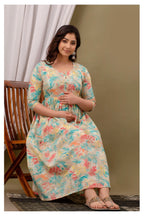Cream Pastel Floral Printed Cotton Feeding A-Line Kurti for Women