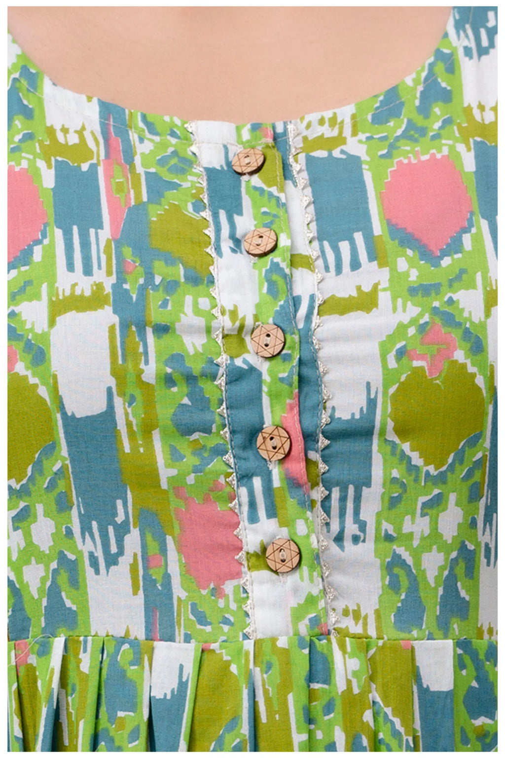 Green Geometric Printed Cotton A-Line Kurti for Women