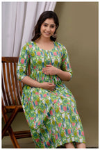 Green Geometric Printed Cotton A-Line Kurti for Women