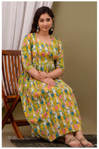 Green Abstract Printed Cotton Feeding A-Line Kurti for Women