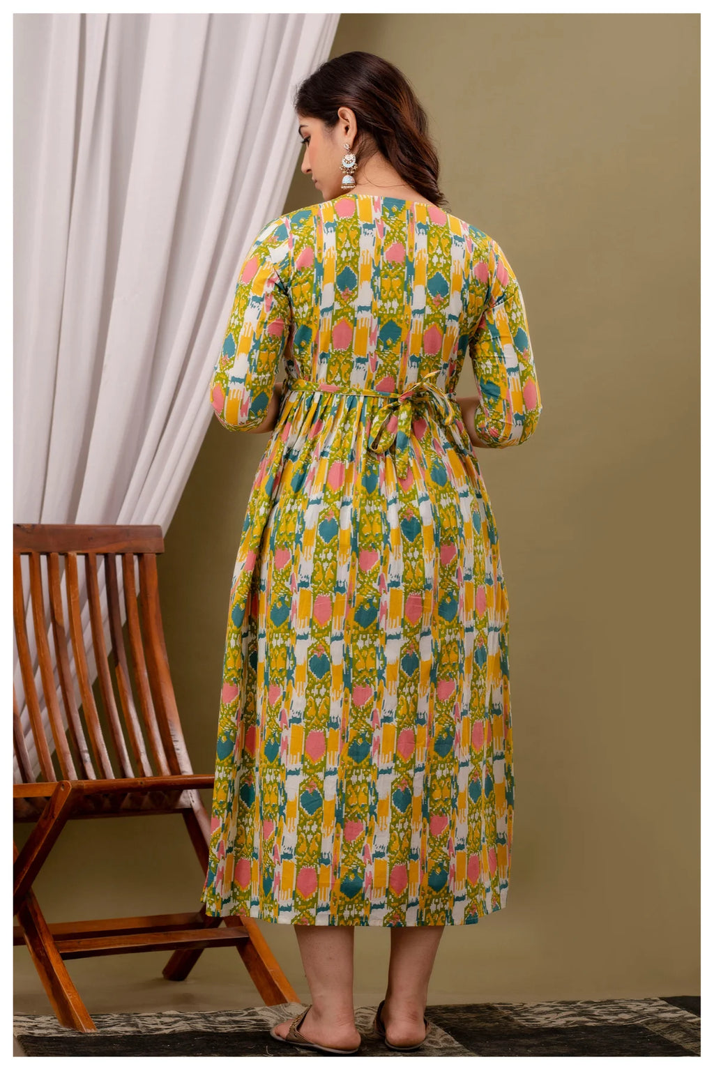 Green Abstract Printed Cotton Feeding A-Line Kurti for Women