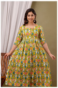Green Abstract Printed Cotton Feeding A-Line Kurti for Women