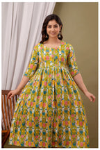 Green Abstract Printed Cotton Feeding A-Line Kurti for Women