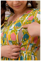 Green Abstract Printed Cotton Feeding A-Line Kurti for Women